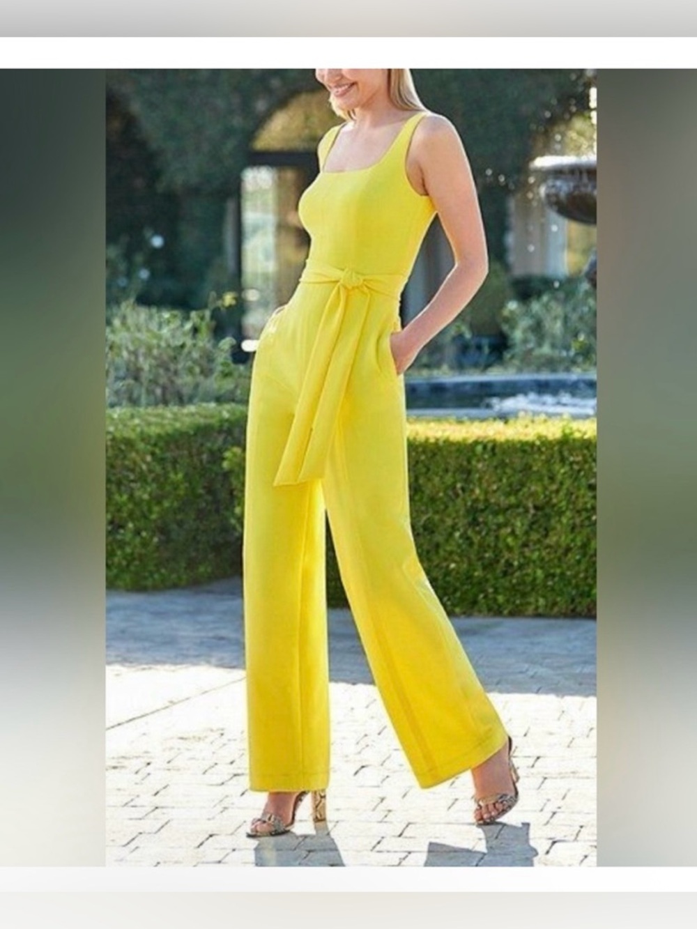 Antonio Melani Women's Yellow Sleeveless Wide-Leg Jumpsuit with Waist Tie Size 2